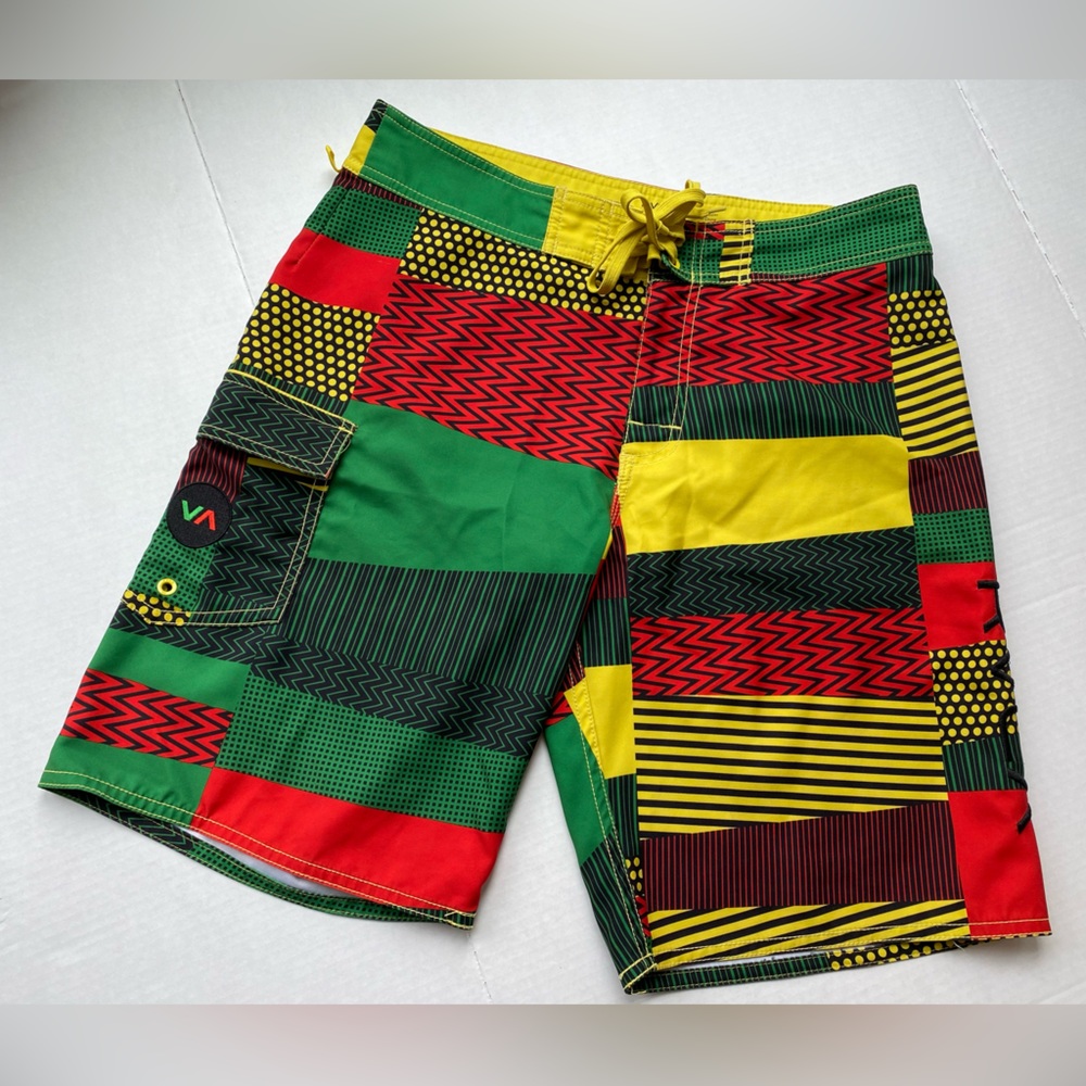 RVCA Mens Swim Trunks 80s Square Fizzle Multi-Color Size 31